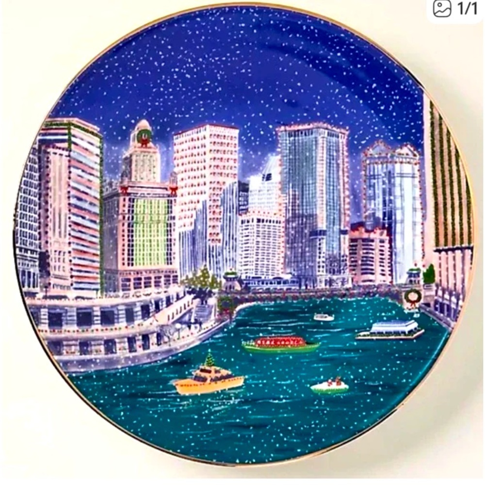 Holiday in the City Stoneware Dessert Plate -Chicago